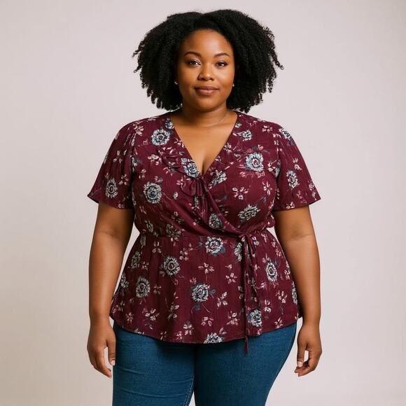 Rachel Roy Floral True Wrap Top – Size 16W - Royal Orchid Color - New with tags - Picture 1 of 8